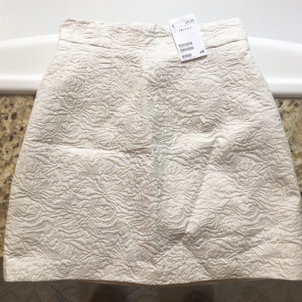 H&M Embroidered White/Silver Mini Skirt NWT
